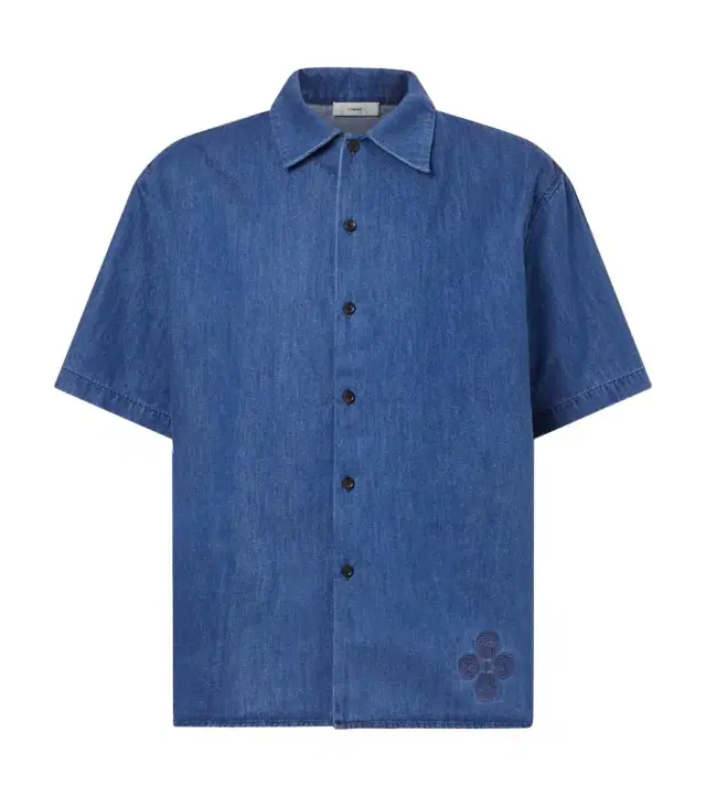 Commas Embroidered oversized cotton-blend denim bowling shirt