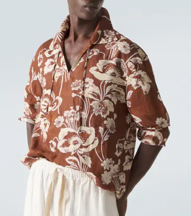 Commas Floral tie-neck linen shirt | Thumbnail 6