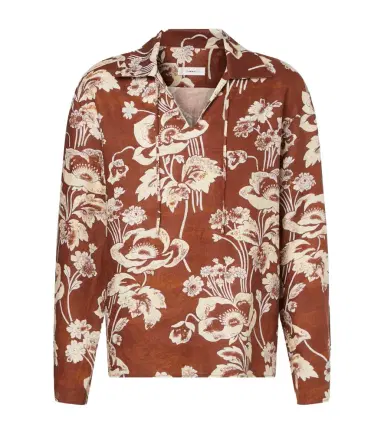 Commas Floral tie-neck linen shirt | Thumbnail 1