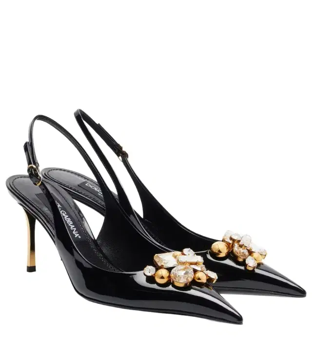 Dolce & Gabbana Embellished patent leather slingback pumps