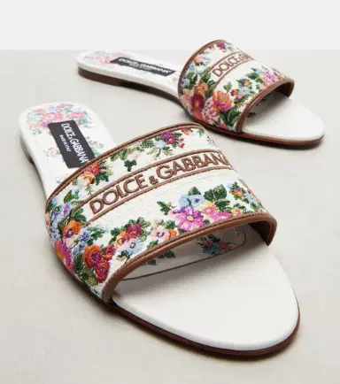 Dolce & Gabbana Floral leather-trimmed slides | Thumbnail 2