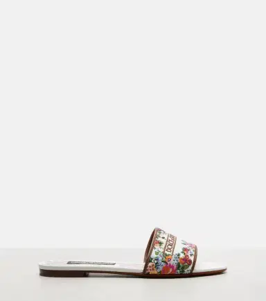 Dolce & Gabbana Floral leather-trimmed slides | Thumbnail 4