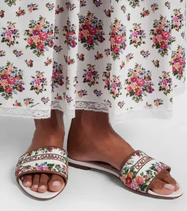 Dolce & Gabbana Floral leather-trimmed slides | Thumbnail 5