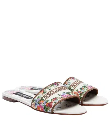 Dolce & Gabbana Floral leather-trimmed slides | Thumbnail 1