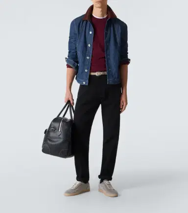 Brunello Cucinelli Leather-trimmed denim jacket | Thumbnail 2