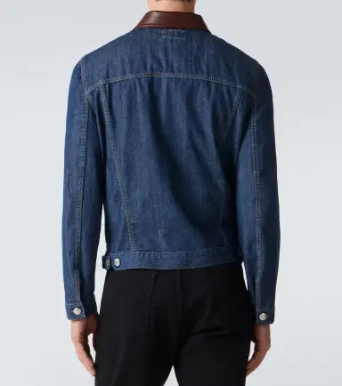 Brunello Cucinelli Leather-trimmed denim jacket | Thumbnail 3