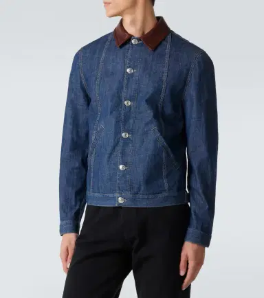 Brunello Cucinelli Leather-trimmed denim jacket | Thumbnail 5