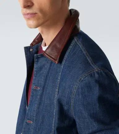 Brunello Cucinelli Leather-trimmed denim jacket | Thumbnail 6