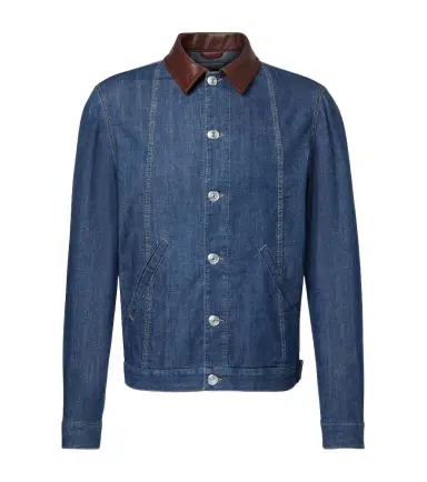 Brunello Cucinelli Leather-trimmed denim jacket | Thumbnail 1