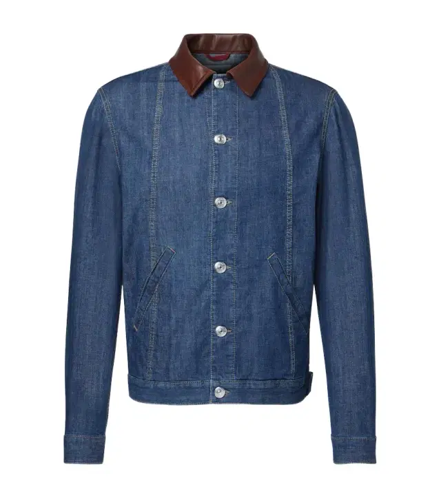 Leather-trimmed denim jacket