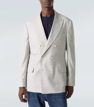 Brunello Cucinelli Checked double-breasted wool blazer | Thumbnail 3 Brunello Cucinelli Checked double-breasted wool blazer | Thumbnail 3