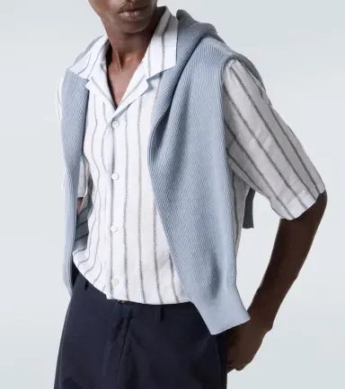 Brunello Cucinelli Striped linen bowling shirt | Thumbnail 3 Brunello Cucinelli Striped linen bowling shirt | Thumbnail 3