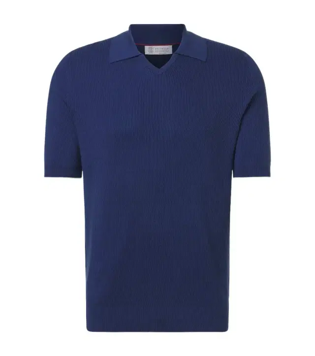 Ribbed-knit cotton polo shirt