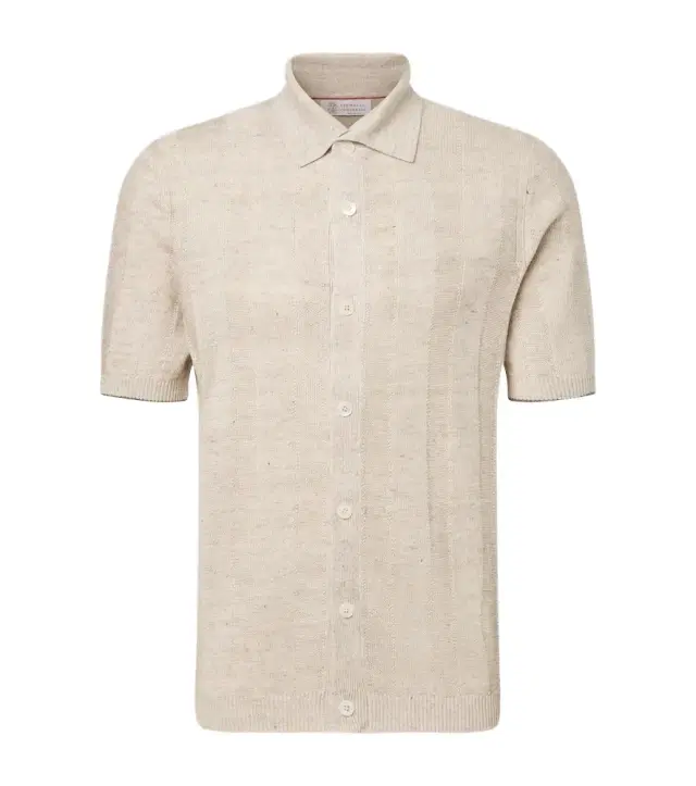 Linen and cotton polo sweater