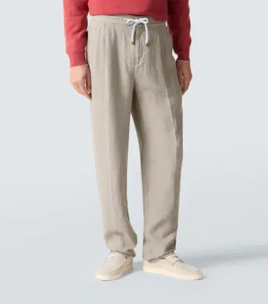 Brunello Cucinelli Pleated linen straight pants | Thumbnail 2