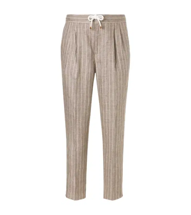 Brunello Cucinelli Chalk stripe linen twill tapered pants