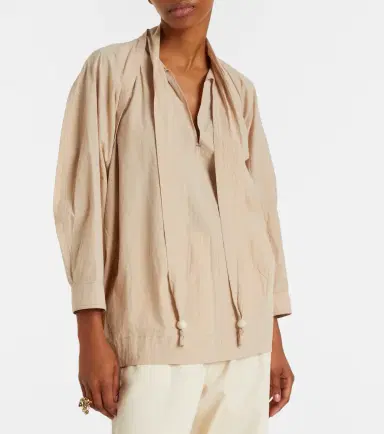 Lemaire Tie-neck cotton crêpe blouse | Thumbnail 4