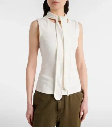 Lemaire Scarf-detail cotton and linen jersey top | Thumbnail 6