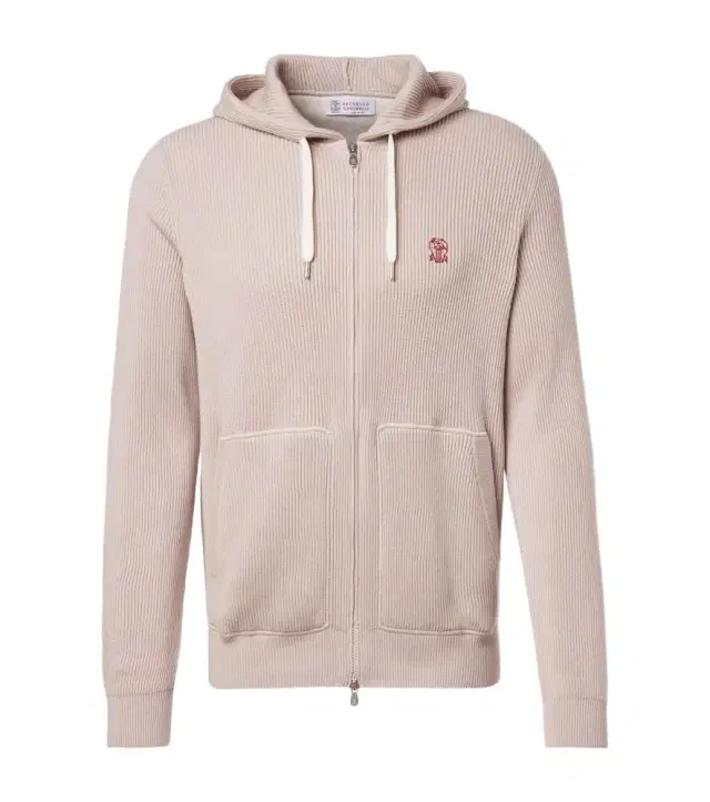 Brunello Cucinelli Logo ribbed-knit cotton zip-up hoodie