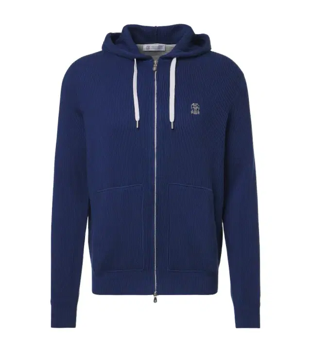 Ribbed-knit cotton zip-up hoodie
