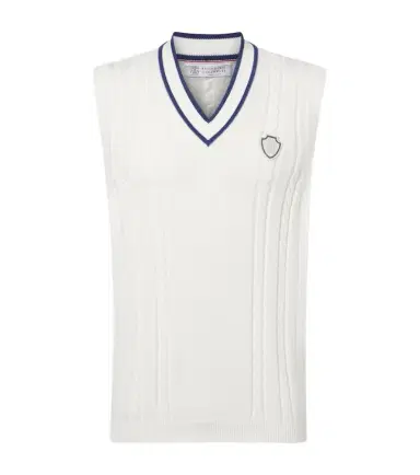 Brunello Cucinelli Cable-knit embroidered cotton sweater vest | Thumbnail 1 Brunello Cucinelli Cable-knit embroidered cotton sweater vest | Thumbnail 1