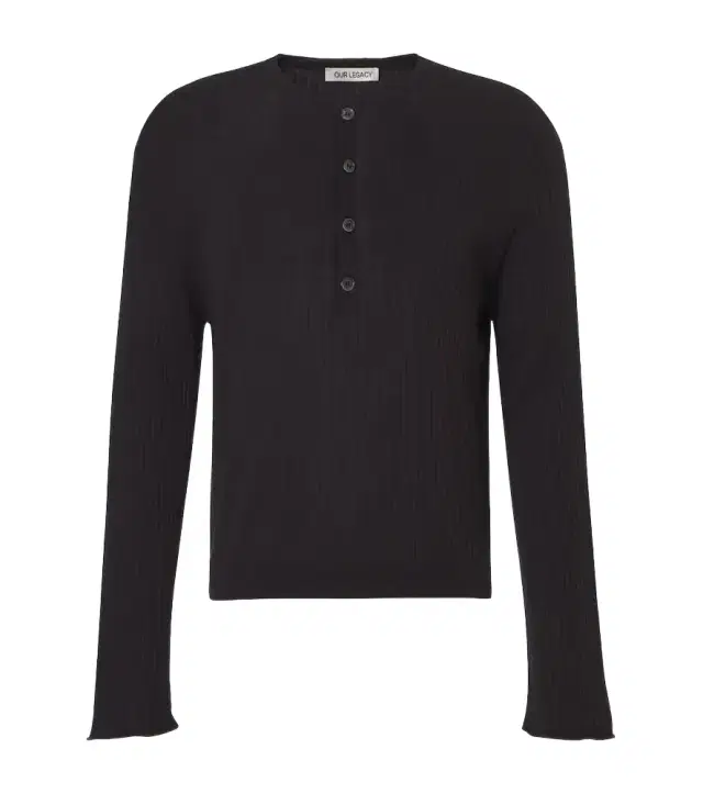 Fine Henley ribbed-knit cotton sweater