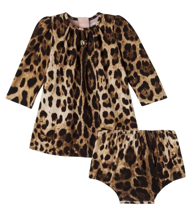Baby leopard-print cotton-blend dress