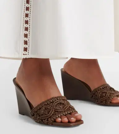 Veronica Beard Ellen macramé leather wedge mules | Thumbnail 6