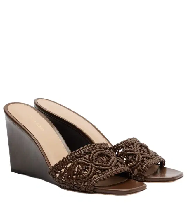 Veronica Beard Ellen macramé leather wedge mules