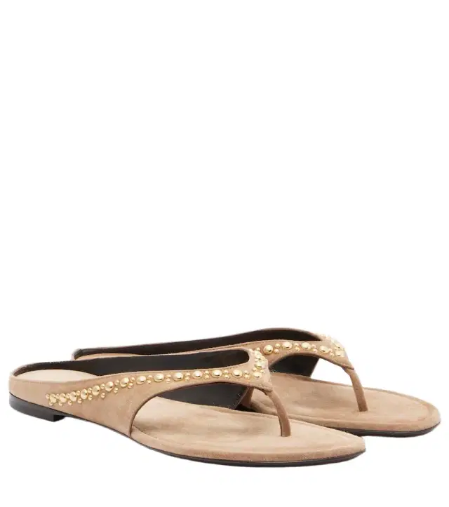 Sun-kissed embellished suede thong sandals