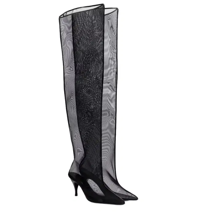 Drawing A Blank 80 mesh knee-high boots