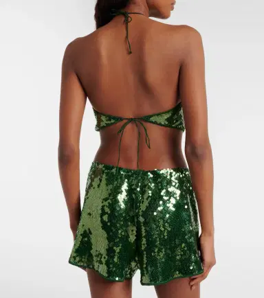 Oséree Oséree Marylin sequined halterneck crop top | Thumbnail 2