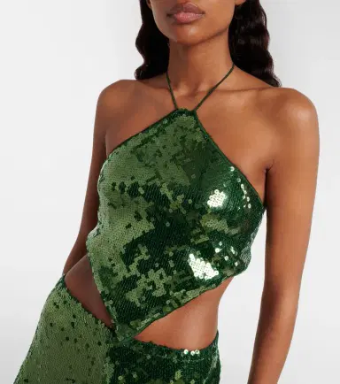 Oséree Oséree Marylin sequined halterneck crop top | Thumbnail 5
