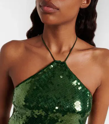 Oséree Oséree Marylin sequined halterneck crop top | Thumbnail 6