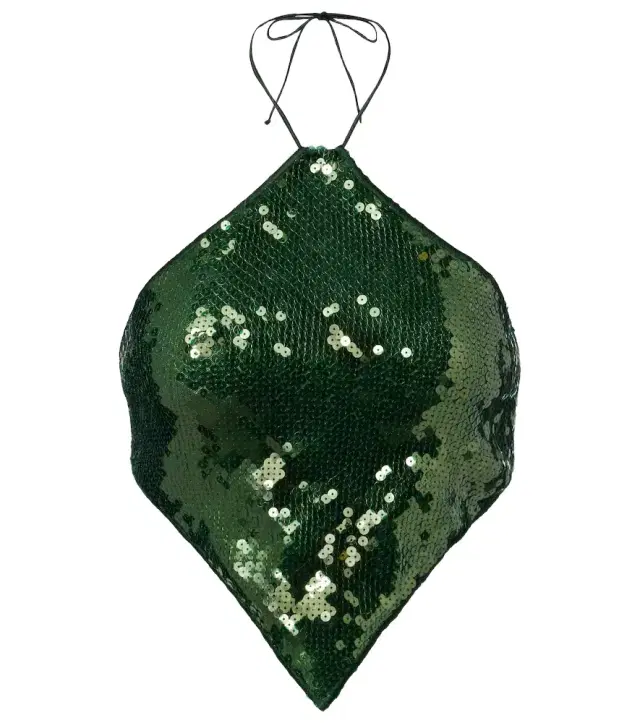 Oséree Marylin sequined halterneck crop top