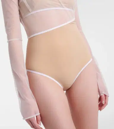 Nensi Dojaka Cutout ruched sheer bodysuit | Thumbnail 2 Nensi Dojaka Cutout ruched sheer bodysuit | Thumbnail 2