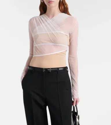 Nensi Dojaka Cutout ruched sheer bodysuit | Thumbnail 3 Nensi Dojaka Cutout ruched sheer bodysuit | Thumbnail 3