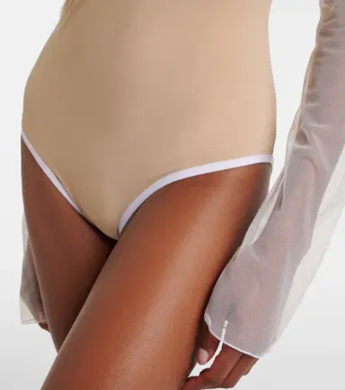 Nensi Dojaka Cutout ruched sheer bodysuit | Thumbnail 4 Nensi Dojaka Cutout ruched sheer bodysuit | Thumbnail 4