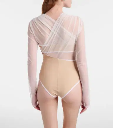 Nensi Dojaka Cutout ruched sheer bodysuit | Thumbnail 5 Nensi Dojaka Cutout ruched sheer bodysuit | Thumbnail 5