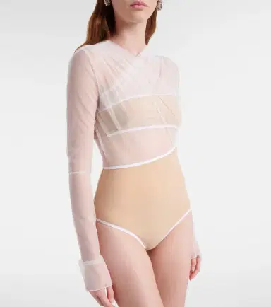 Nensi Dojaka Cutout ruched sheer bodysuit | Thumbnail 6 Nensi Dojaka Cutout ruched sheer bodysuit | Thumbnail 6