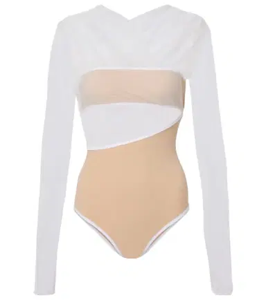 Nensi Dojaka Cutout ruched sheer bodysuit | Thumbnail 1 Nensi Dojaka Cutout ruched sheer bodysuit | Thumbnail 1
