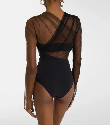 Nensi Dojaka Cutout ruched sheer bodysuit | Thumbnail 2 Nensi Dojaka Cutout ruched sheer bodysuit | Thumbnail 2