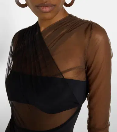 Nensi Dojaka Cutout ruched sheer bodysuit | Thumbnail 3 Nensi Dojaka Cutout ruched sheer bodysuit | Thumbnail 3