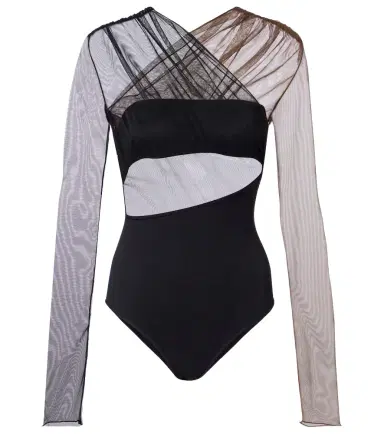 Nensi Dojaka Cutout ruched sheer bodysuit | Thumbnail 1 Nensi Dojaka Cutout ruched sheer bodysuit | Thumbnail 1
