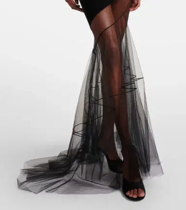 Nensi Dojaka Asymmetric draped sheer maxi dress | Thumbnail 3