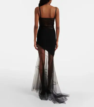 Nensi Dojaka Asymmetric draped sheer maxi dress | Thumbnail 5