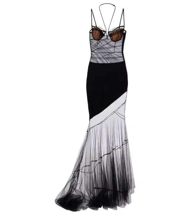 Nensi Dojaka Asymmetric draped sheer maxi dress