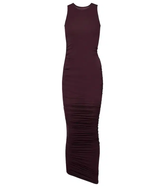 Ruched sheer midi dress