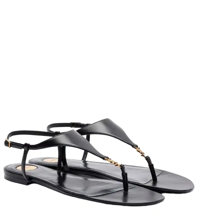 Saint Laurent Cassandre leather thong sandals
