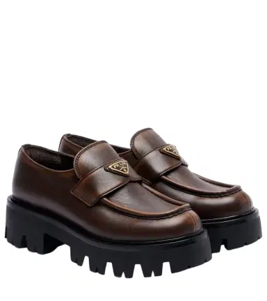 Prada Logo leather platform loafers | Thumbnail 1